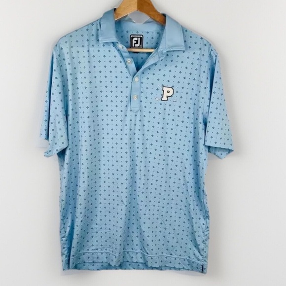 FootJoy FJ Golf Shirt Light Blue Patterned Embroidered Logo Polo Mens Size M - Picture 1 of 10